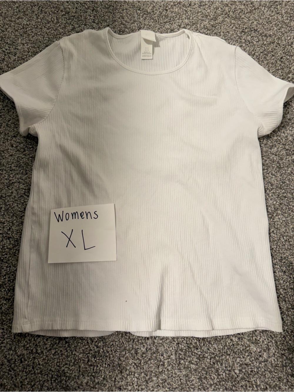 H&M White Ribbed Short Sleeve Tee - Crew Neck